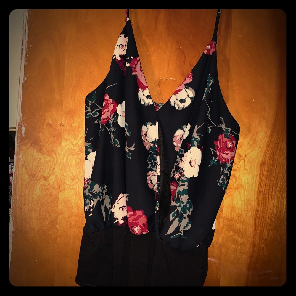 navy Floral blouse body suit size XL